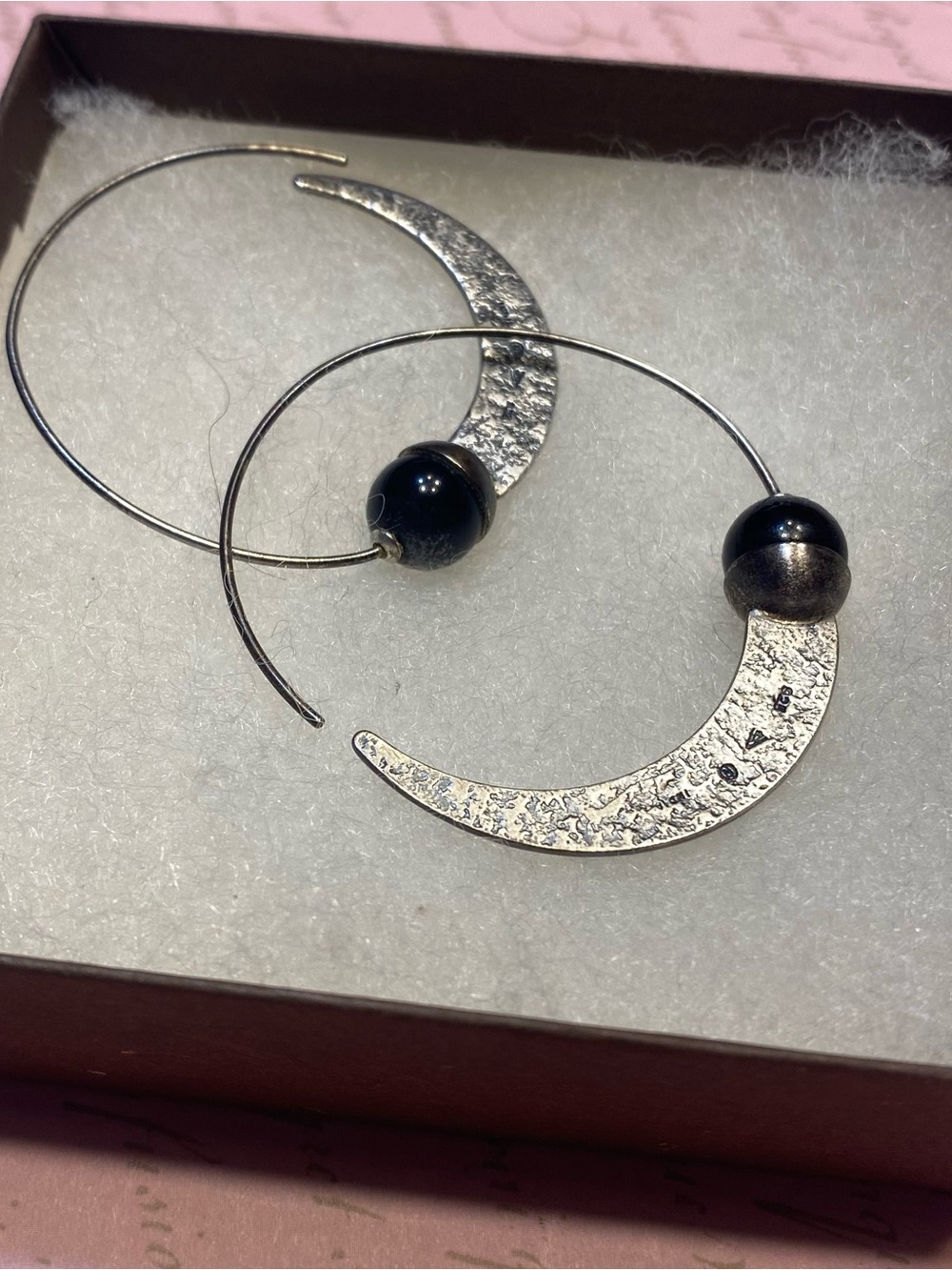 Silpada Black Onyx Sterling Silver Comet Tail Crescent Moon Hoop Earrings W1874